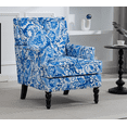 thumbnail image 3 of Leumius Modern Accent Chair with Wood Legs,Vintage Upholstered Armchair Single Sofa Chair Reading Accent Chair for Living Room Bedroom Office,Blue and White, 3 of 4