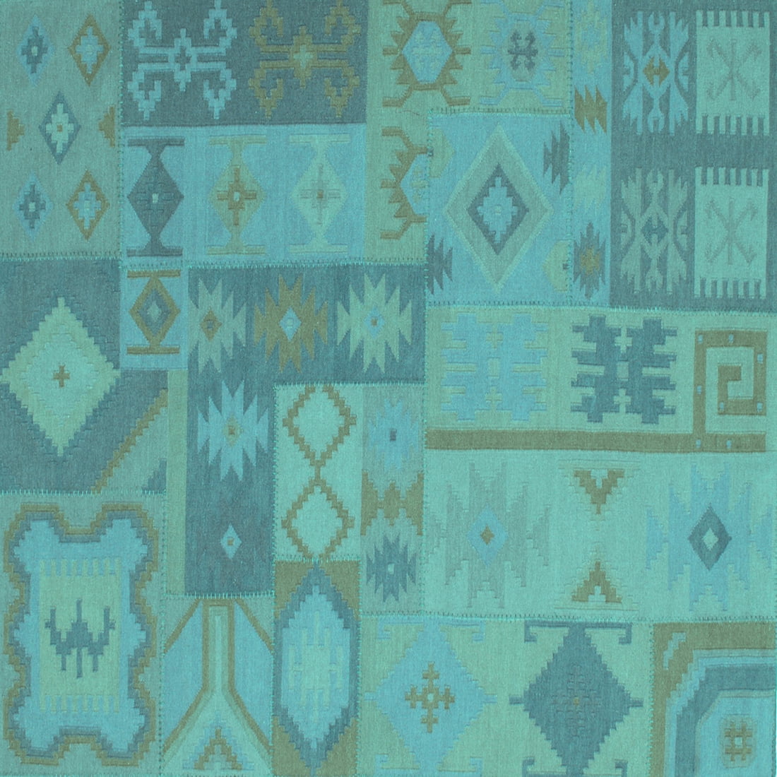 Ahgly Company Indoor Square Patchwork Turquoise Blue Transitional Area ...