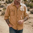 thumbnail image 2 of Long Sleeve Shirts for Men Fashion Turndown Collar Solid Color Casual Button Front Shirt With Zipper Pockets Outdoor Sports Tops, 2 of 5