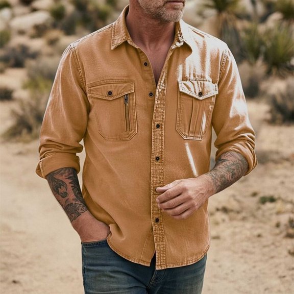 Aimik Men's Basic Button Down Shirt with Double Chest Pockets Long Sleeve Turndown Collar Urban Fashion Shirt for Daily Outfit
