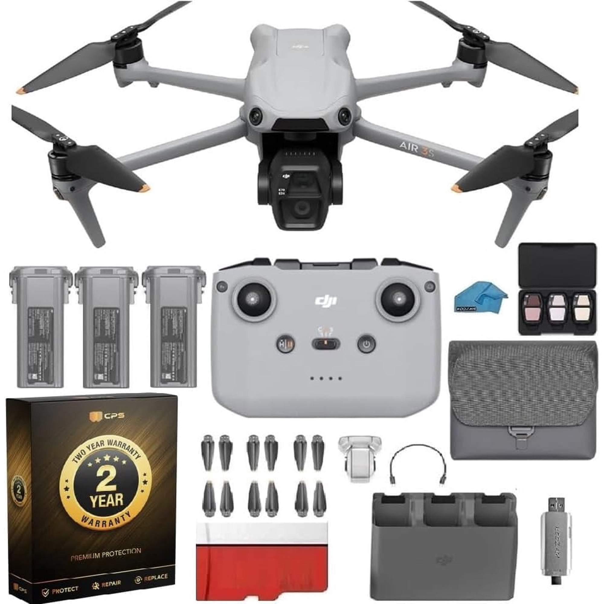 DJI Air 3S Fly More Combo with 2-Year Warranty | 4K HDR Camera Drone with RC-N3 | 45-Min Flight Time, 128GB SD Card, 3 Intelligent Flight Batteries & Professional Accessory Bundle