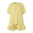 thumbnail image 5 of FRSASU Womens 2 Piece Ruffle Pajama Set Gingham Button Down Short Sleeve Shirts and Shorts Plaid Spring Summer Outfits Yellow, 5 of 7