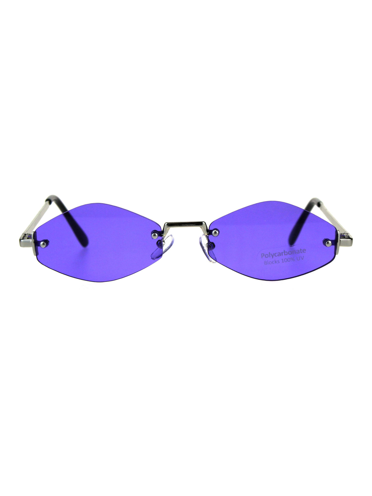 Womens Hippie Pimp Diamond Shape Rimless Metal Rim Sunglasses 