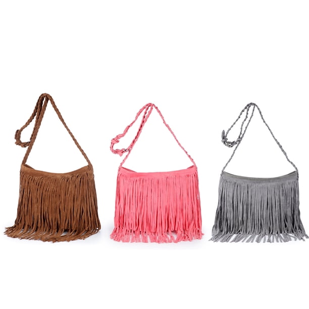 Bolso de hombro para mujer, bolso bandolera con borlas pequeñas, bolso bandolera retro