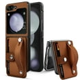 thumbnail image 2 of Innens Case with Credit Card Holder for Samsung Galaxy Z Flip 5 5G Wristband Stand Leather Phone Cover, Brown, 2 of 10