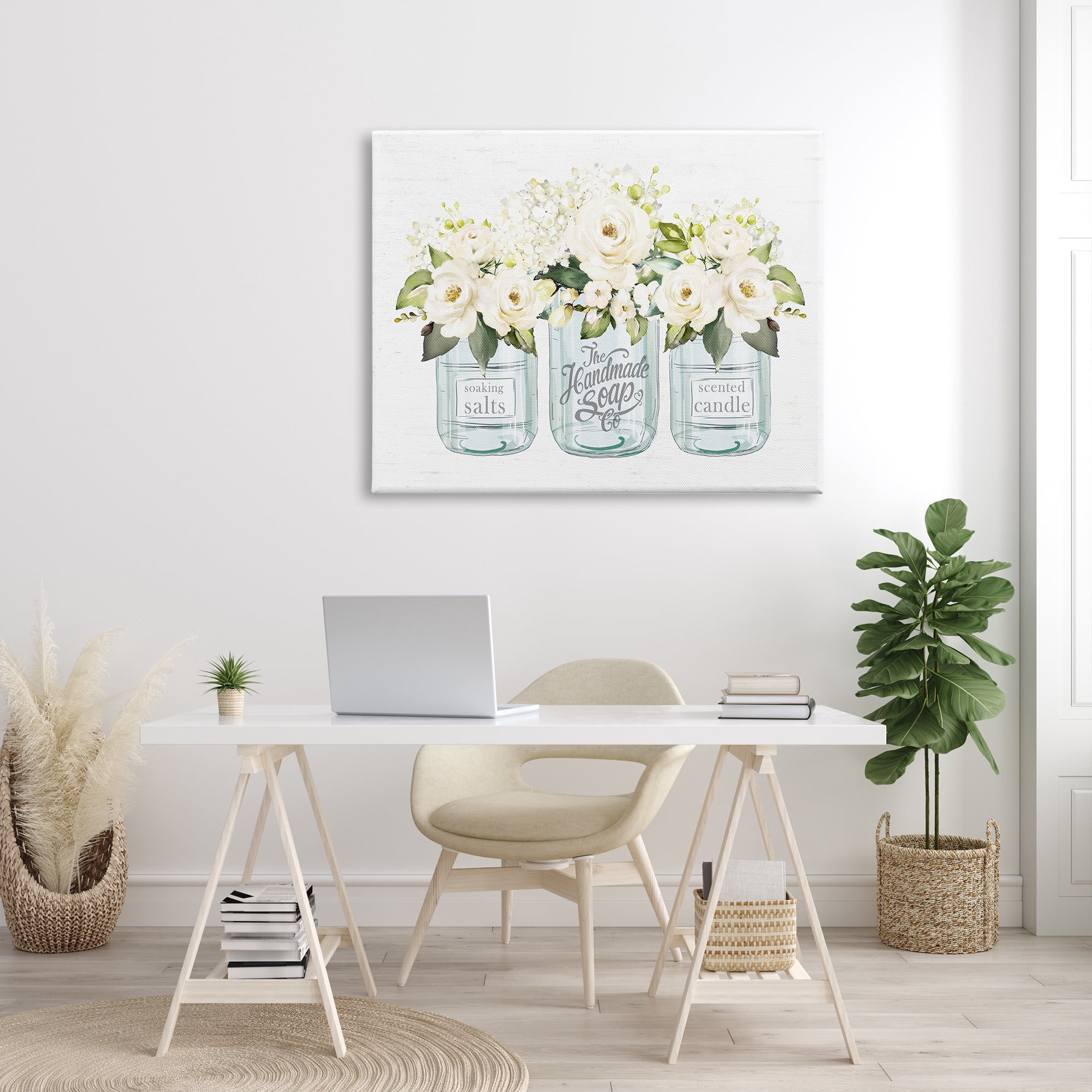 Stupell Industries Farmhouse Rose Blossom Bouquets Varied Country Jars Graphic Art Gallery Wrapped Canvas Print Wall Art, Design by Lettered and Lined