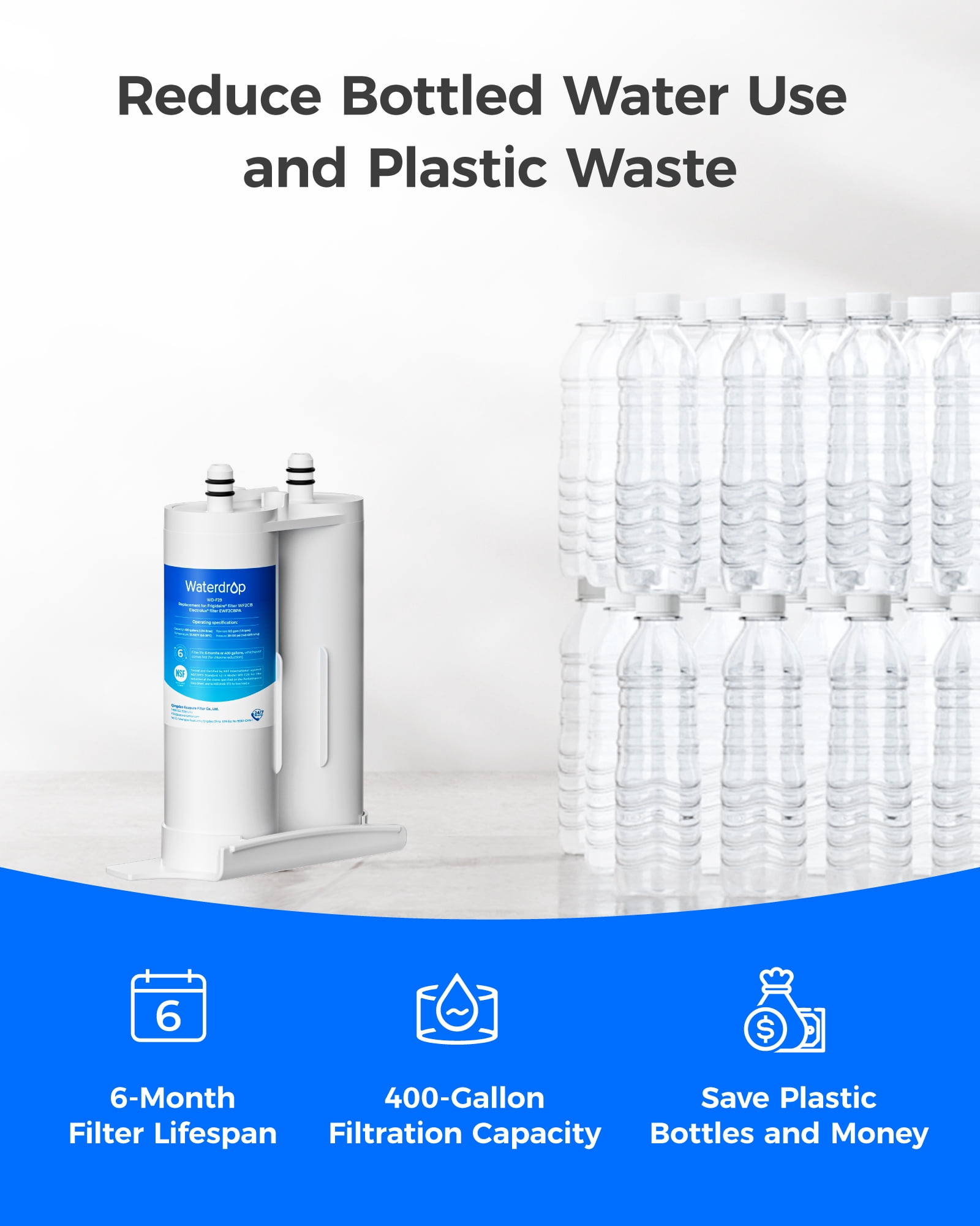 Waterdrop PureSource2 Water Filter, Compatible with WF2CB, NGFC2000, FC100, Kenmore 9916, EWF2CBPA, 1004-42-FA, 3 Filters (Package May Vary)