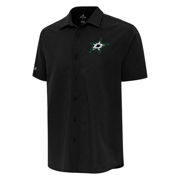 Men's Antigua  Black Dallas Stars Activate Woven Short Sleeve Button-Up Shirt