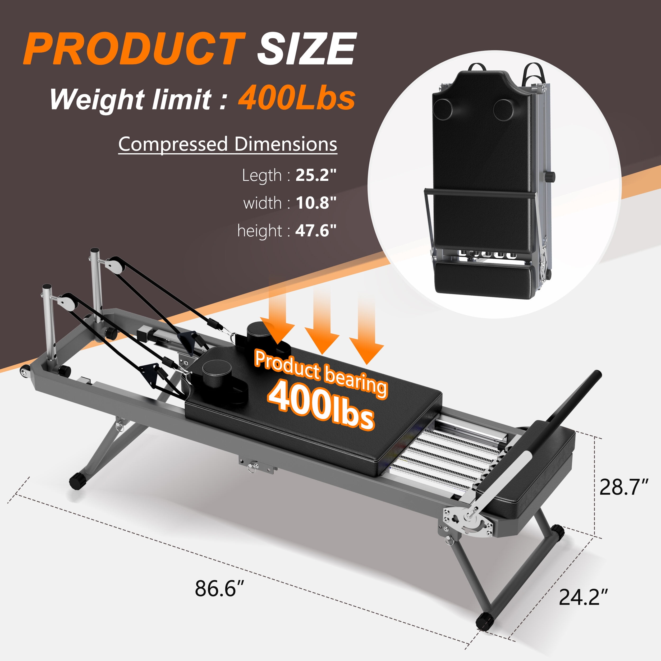Exercise Equipment Extra Large Pilates Reformer - Multi-functional Home Fitness Equipment, 395lbs Capacity, with Dynamic Resistance Cords and Aerobic Rebounder, Improves Posture, Builds Strength, Red