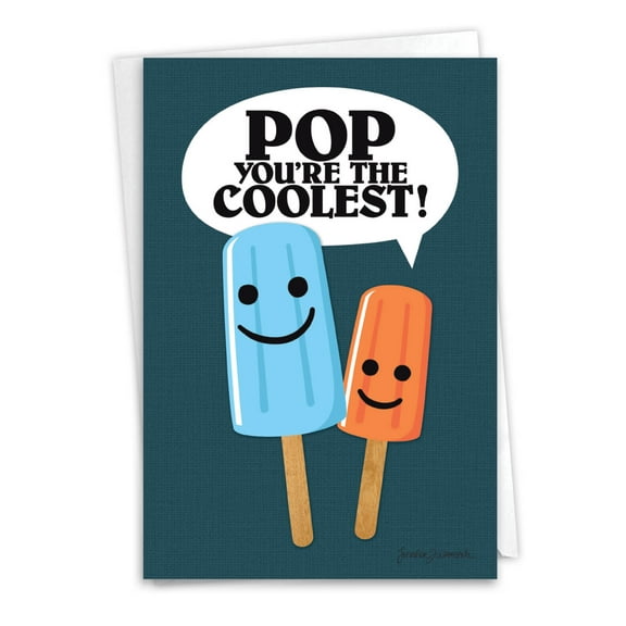 Hysterical Father's Day Greeting Card with 5 x 7 Inch Envelope (1 Card) Dad Coolest Pop - Blue Papa Popsicle with Child Treat