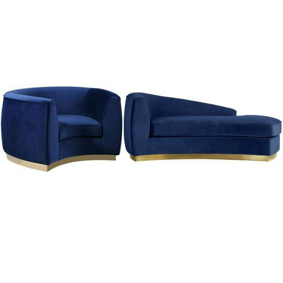 Home Square 2-Piece Set with Velvet Accent Chair and Chaise in Navy and Gold
