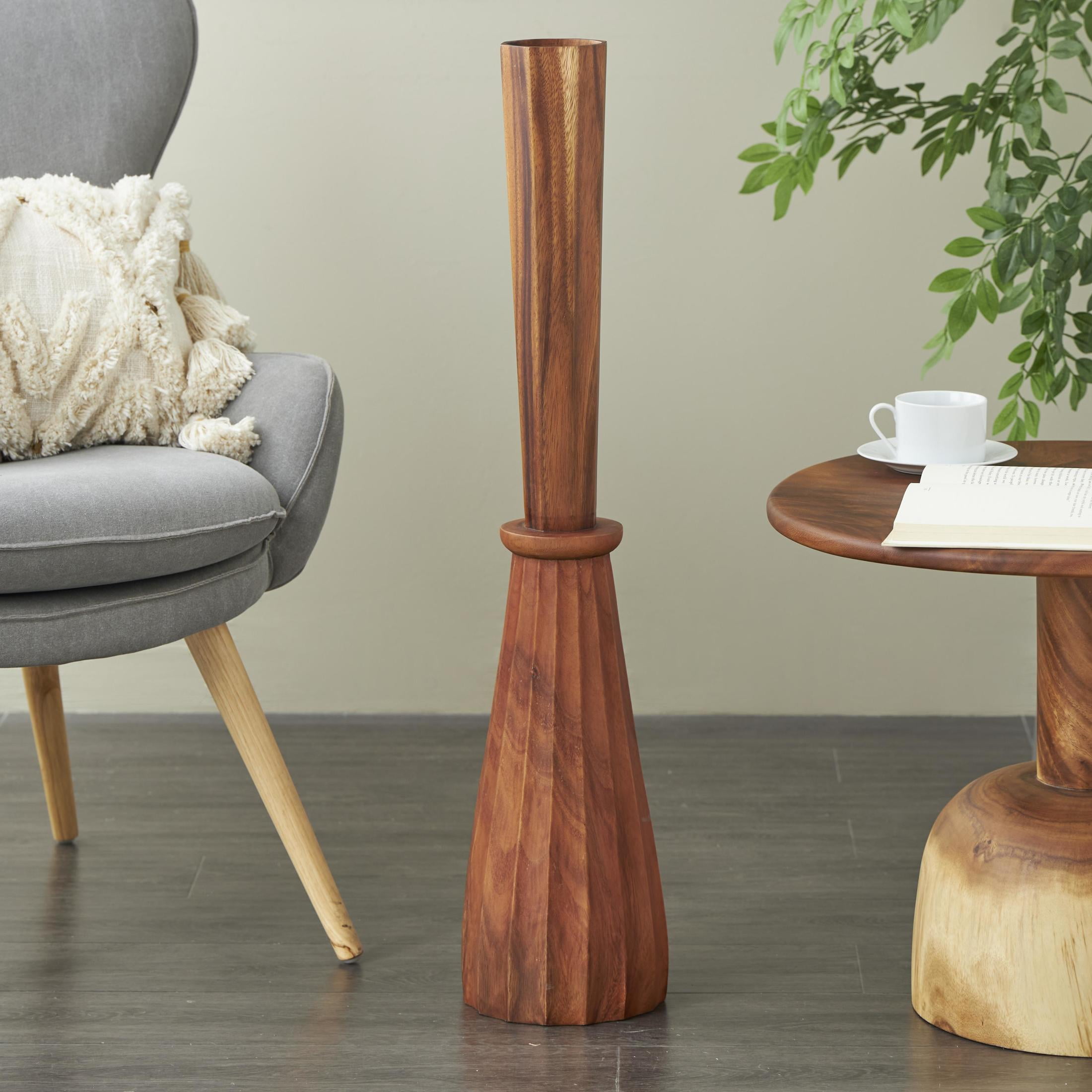 DecMode 36" Handmade Hand Turned Brown Wood Vase