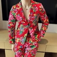 thumbnail image 4 of Men'S One-Button Floral Print Suit Set, Including a Blazer And Trousers, Perfect for Casual Parties.,Bohemian ethnic style groomsman with slim fit and handsome personality, 4 of 9