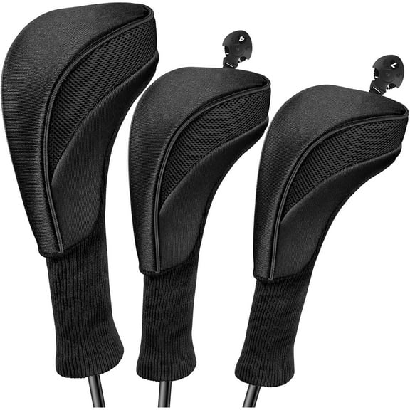 Golf Club Head Covers for Fairway Woods Driver Hybrids 3 Pieces Long Neck Mesh Sports Fan Golf Club Headcovers Set with Interchangeable No. Tags 3 4 5 6 7 X Golf Accessories for Men Women