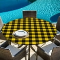 thumbnail image 5 of Black Yellow Plaid Round Tablecloth 36-44 Inch Round Fitted Table Cloth with Elastic Edge, Retro Country Buffalo Check Gingham Waterproof Table Cover Protector for Outdoor Picnic Party Dining, 5 of 6