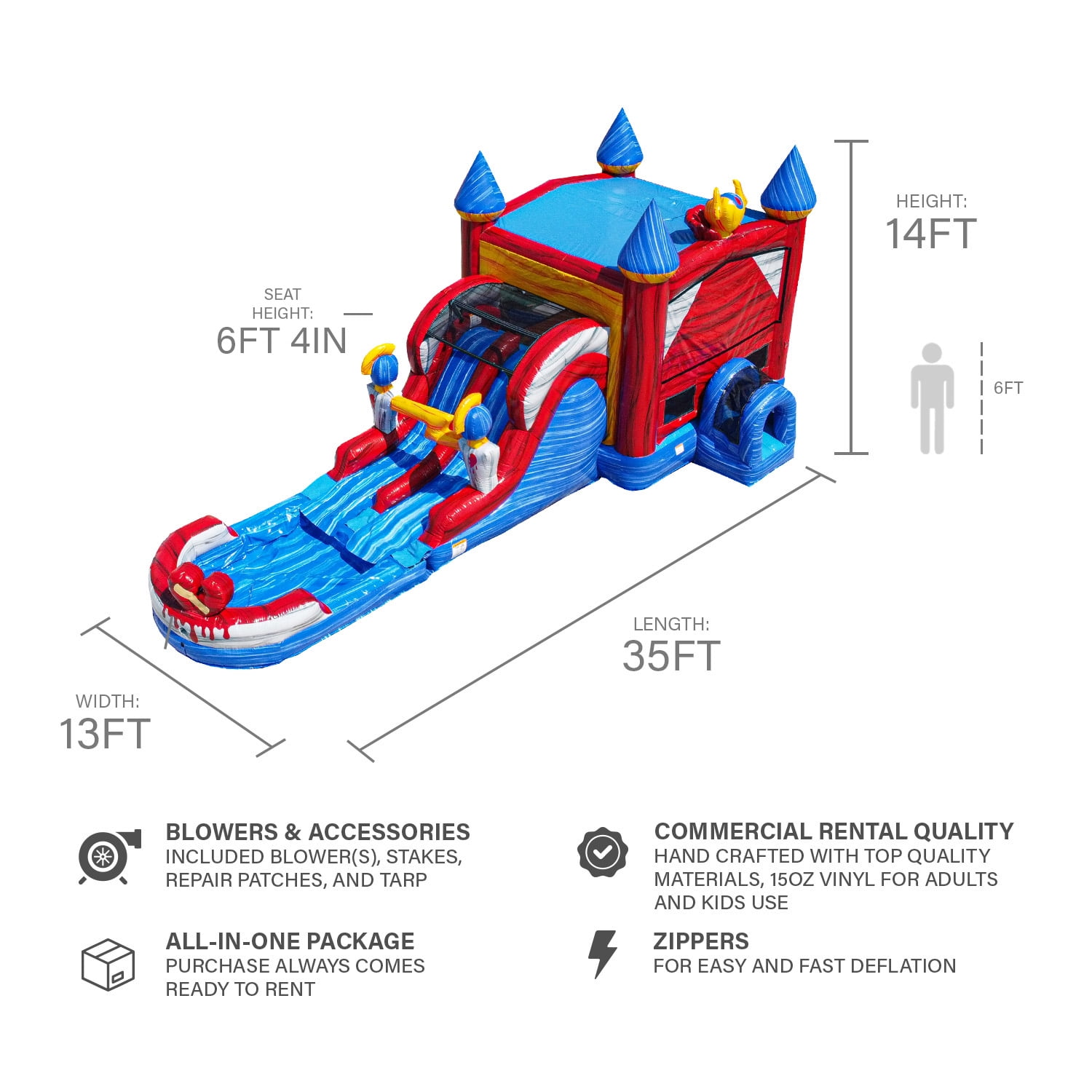 JumpOrange Queen Commercial Grade Double Lane Water Slide with Removable Pool for Kids and Adults (with Blower)