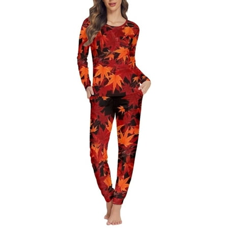 

Binienty Sleepwear for Women Nightgown Rustic Maple Leaves Thanksgiving Hello Fall Loose Fitting Pullover Tops with Pants Bottoms Breathable 2 Piece Outfits Loungewear Playsuits Sweatsuit Down XS