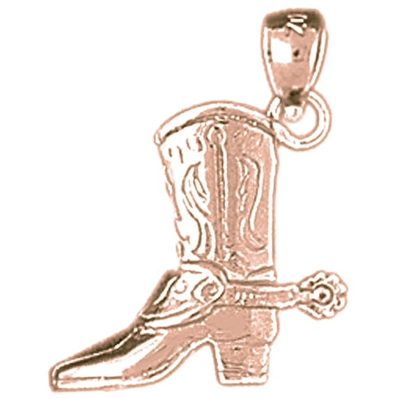 14K Rose Gold 3-D Cowboy Boot Pendant - 20 mm