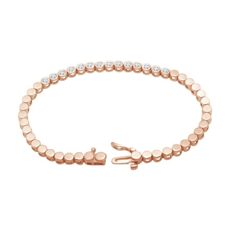 - 1 CT Round Cut White Natural Diamond Women's Bezel Set Bracelet In 14k Rose Gold-8.5