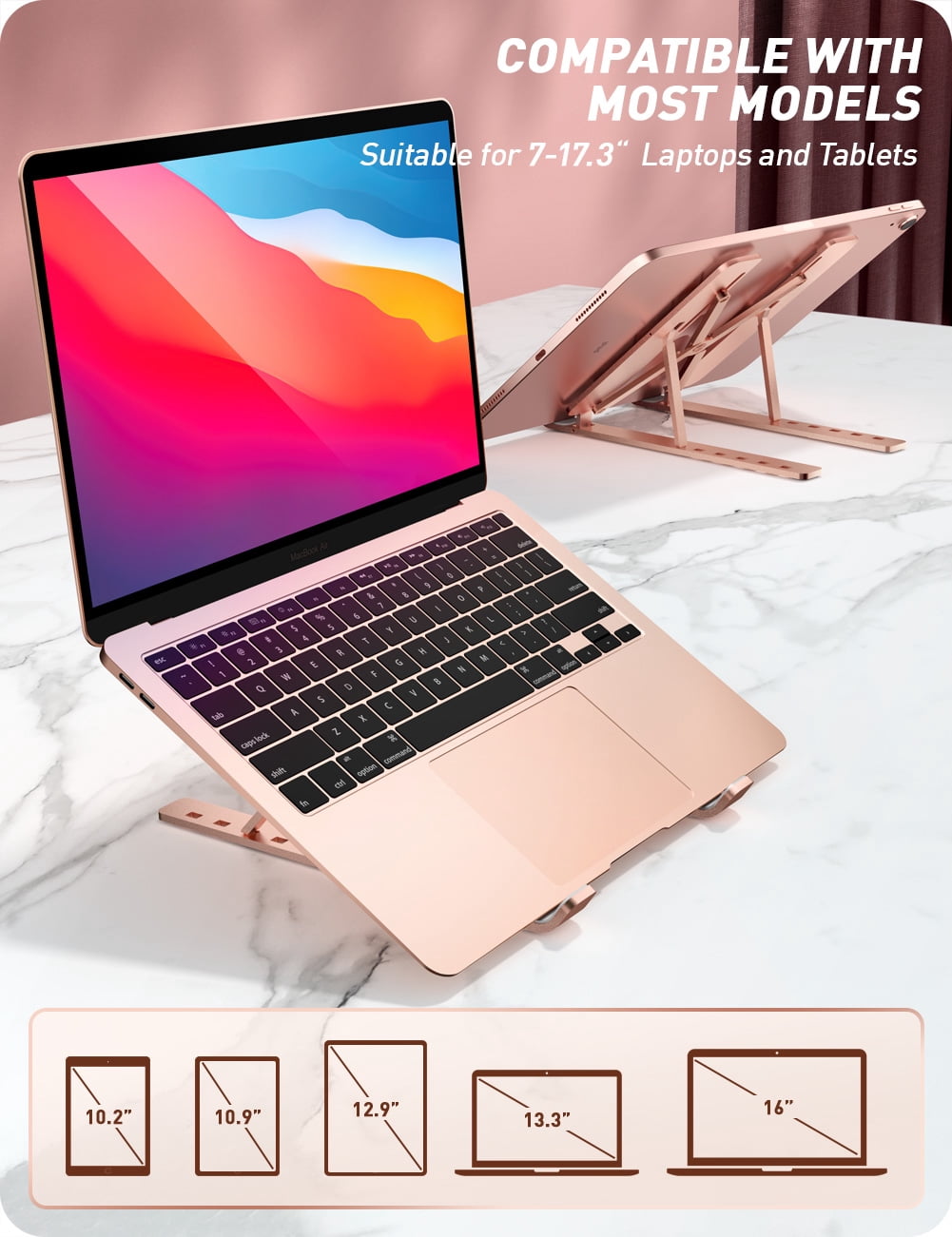i-Blason Cosmo Series Adjustable Laptop Stand, Portable Computer Stand Aluminum Alloy Laptop Riser Holder with Multi-Angle Stand Suitable for 7-17.3" Laptops and Tablets - One Pack (Marble)