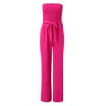 thumbnail image 5 of ZAZYULZ Dressy Jumpsuits for Women Women's Casual Off Shoulder Smocked Solid Color Strapless Belted Wide Leg Jumpsuit Romper With Pockets(Red,S), 5 of 6
