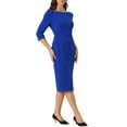 thumbnail image 4 of Unique Bargains Women's Elegant Boat Neck 3/4 Sleeves Midi Split Sheath Dress M Royal Blue, 4 of 6