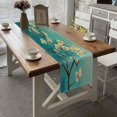 thumbnail image 4 of BaHomeck Table Runner 13*72 In,Set Of 1 White Plum Blossoms On Turquoise Background High Density Cotton Linens Machine Washable Table Runner For Kitchen Dining Table Coffee Table Decor, 4 of 4