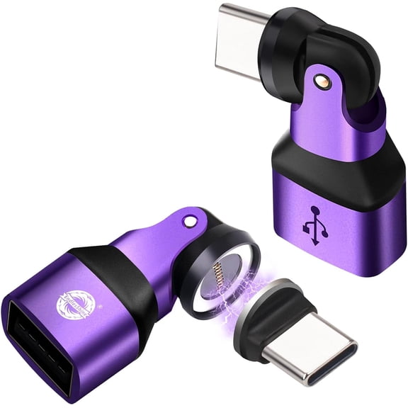 KKFEN-Magnetic USB A to Type-C/USB-C Adapter, 240W PD Fast Charging, 480Mbps Data Transfer, 540°Rotating Swivel Connector with LED Tips Port Protection 9-Pin