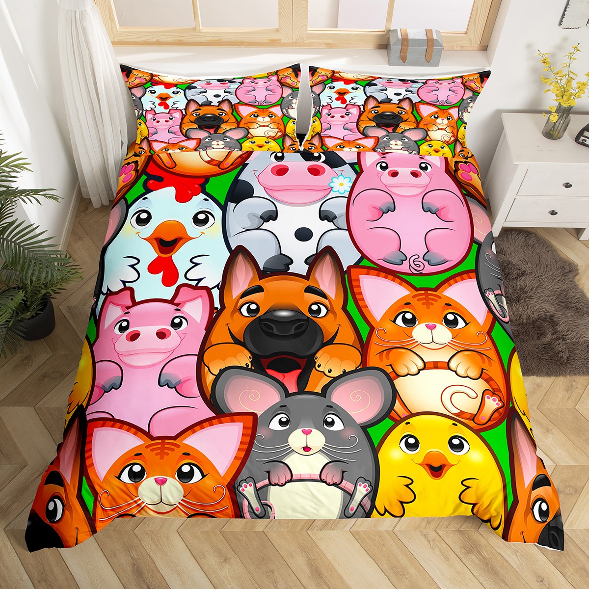 Farm Animals Bedding Set Cartoon Rustic Animal Comforter Cover for