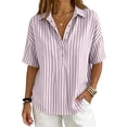 thumbnail image 6 of Polo Shirts for Women Short Sleeve Tops Striped Lapel Button Neck Shirt Causal Trip Work Going Out Summer ,XL,#02 Purple, 6 of 9
