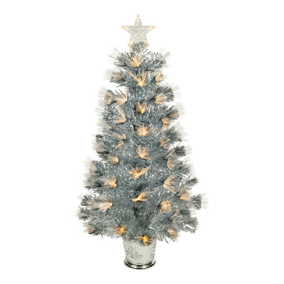 Northlight 3' Pre-Lit Silver Fiber Optic Artificial Christmas Tree, Warm White Lights