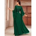 thumbnail image 2 of Dark Green V-Neck Sequin Lace Insert Flowing Chiffon Maxi Dress, 2 of 30
