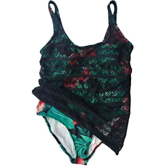 Womens Red Carnation Flower One Piece Palm Leaf Faux Cover Swimming Suit 1X