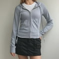 thumbnail image 2 of FEIFLY Women's Solid Color Waist Cinching Ribbed Zippered Hoodie Cardigan Cozy Sweatshirt, 2 of 9