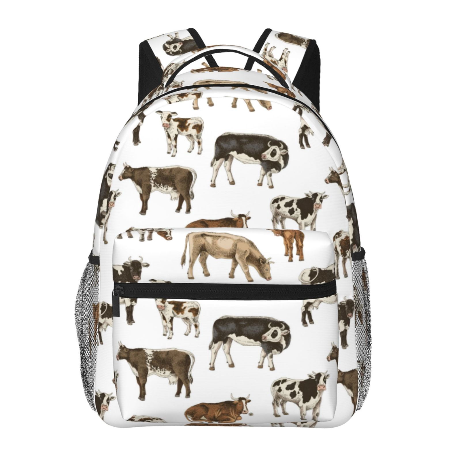 Ratiio Cow Print Eco-Friendly Casual Backpack, Water-Resistant Polyester Canvas Daypack with Smooth Zippers, Comfortable & Durable Travel Bag with Laptop Compartment