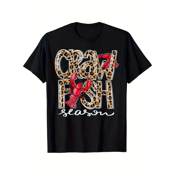 Funny Leopard Print Crawfish Season T-Shirt, Cute Cajun Seafood Boil Graphic Tee, Unisex Southern Louisiana Party Apparel Gift
