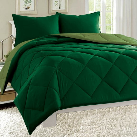 Dayton Twin Size 2-Piece Reversible Comforter Set Soft Brushed Microfiber Quilted Bed Cover Hunter & Sage Green