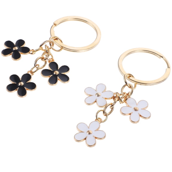 TEHAUX 2Pcs Handbag Pendant Metal Flower Charm Keychain Simple Design For Women Daily Use