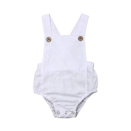 

CenturyX Newborn Infant Baby Girls Boys Cotton Romper Sleeveless Sling Solid Color Jumpsuit Summer Sunsuit White 6-12 Months
