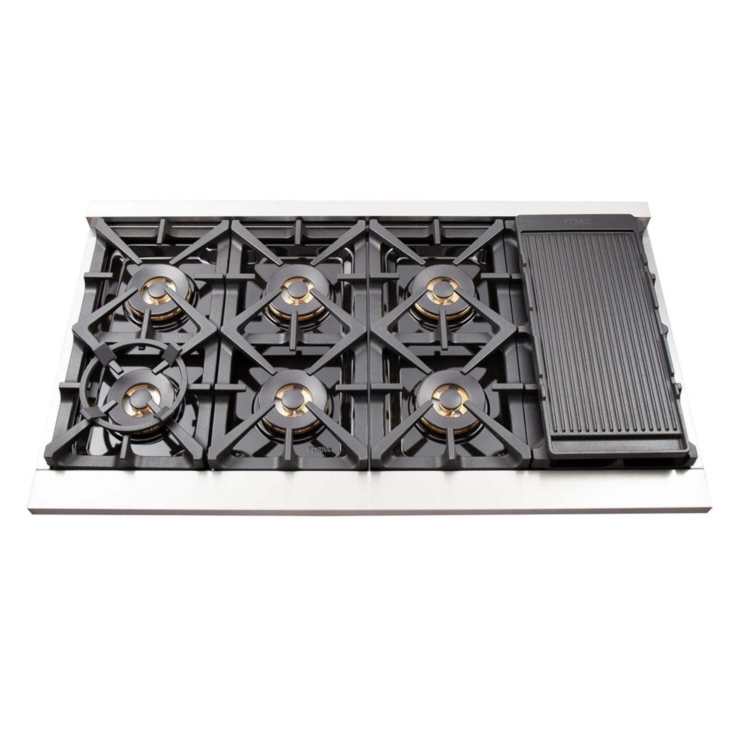 FORNO Premium 3-Piece Kitchen Bundle - Capriasca 48" Freestanding Gas Range, Rizzuto 60" W. Dual Combo Convertible Refrigerator, 48" Wall Mount Range Hood