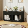 thumbnail image 4 of Pusnapku Night Stand Set of 2, 22" Wood Fluted Bedside Table with Charging Station, Drawer, Open Storage, Farmhouse End Table for Living Room, Bedroom, 4 of 9