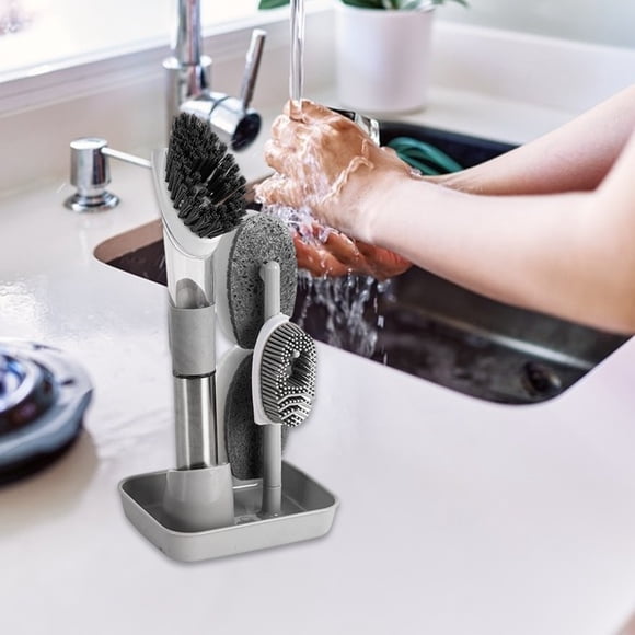 Dvkptbk dishwasher brush 4-in-1 Pot Washing Brush with Handle Dishwashing Brush with Four Interchangeable Brush Heads Dishwashing and Cleaning Brush with Base