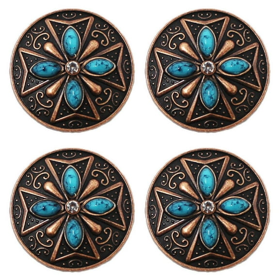 1" Set of 4 Conchos Western Saddle Tack Copper Stone Rhinestone CO529
