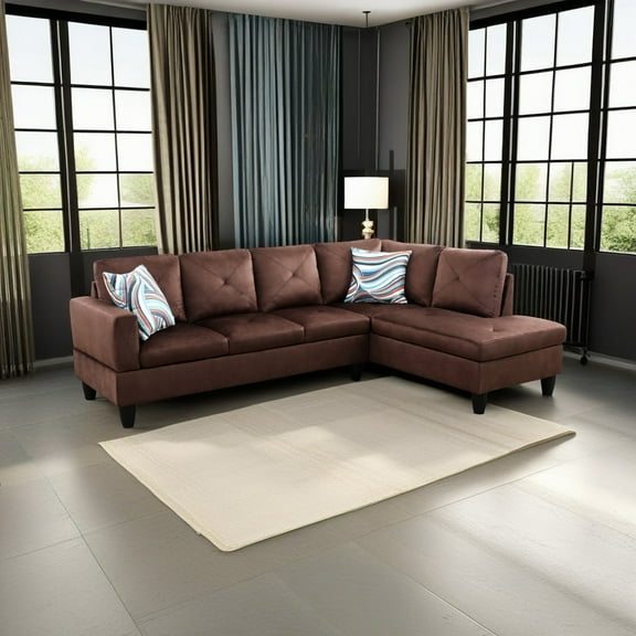 Hommoo Modern Sofa Set, L-Shaped Sectional Couch Set with Left Armrest for Living Room,Microfiber Living Room Sofa Set,Brown