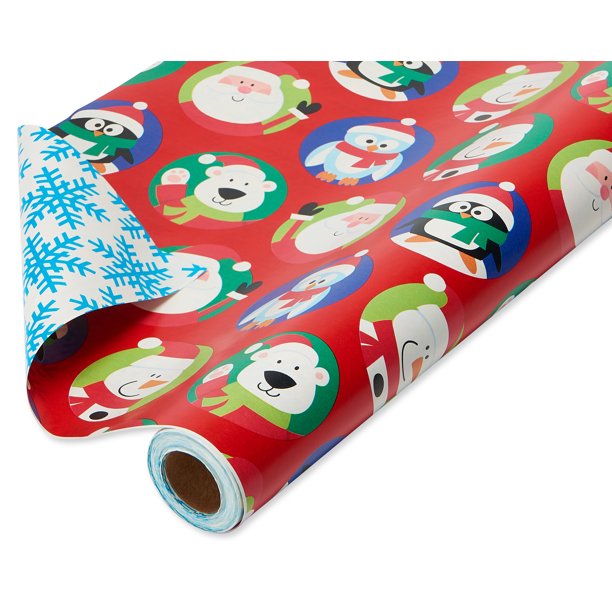 American Greetings Christmas Wrapping Paper Reversible Jumbo Roll, Santa  and Snowflakes (1 Pack, 175 sq. ft.)
