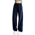thumbnail image 2 of TIREOW Girls Sweatpants Elastic High Waist Straight Wide Leg Sweat Pants Soft Daily Wear Casual Baggy Streetwear Pants, 2 of 3