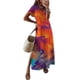 thumbnail image 1 of Womens Printed Short Sleeve Maxi Long Dress V Neck Loose Slit Dresses Plus Size, 1 of 2