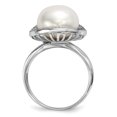 thumbnail image 2 of 925 Sterling Silver Rhodium 11-12mm White Button Freshwater Cultured Pearl Cubic Zirconia Ring Size 7, 2 of 7