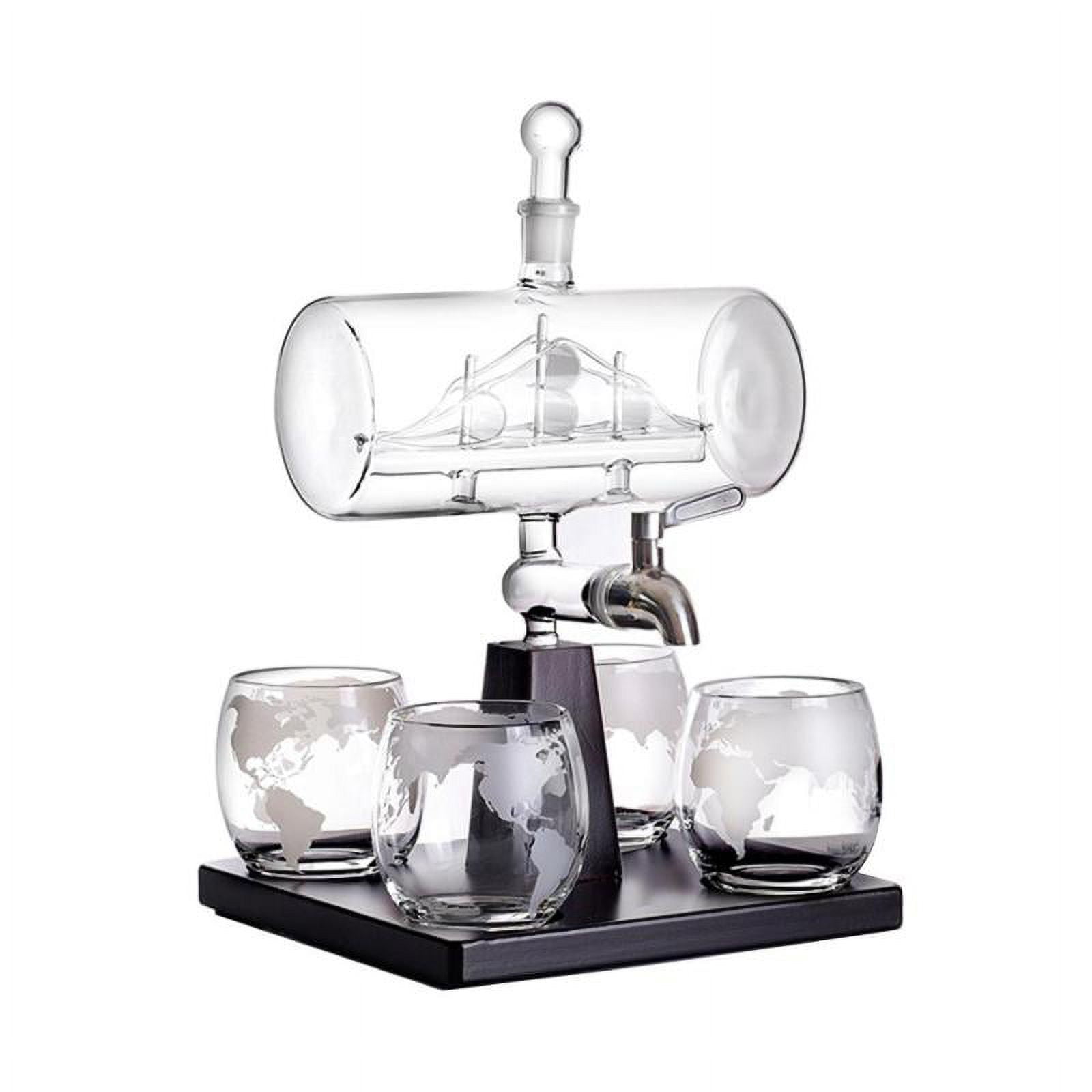 Whiskey & Wine Decanter Gifts for Men & Dad, Ship Decanter 1000ml, Set with  4 Globe Drinking Glasses - Cool Liquor Dispenser for Home Bar Unique