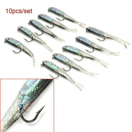 10PCS New Swimming Minnow Fishing Tackle Fish Baits Trout Silicone Soft Lures Worm Hook